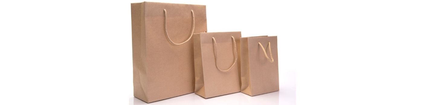 Rope Handle Paper Bags Printed Carrier White Brown